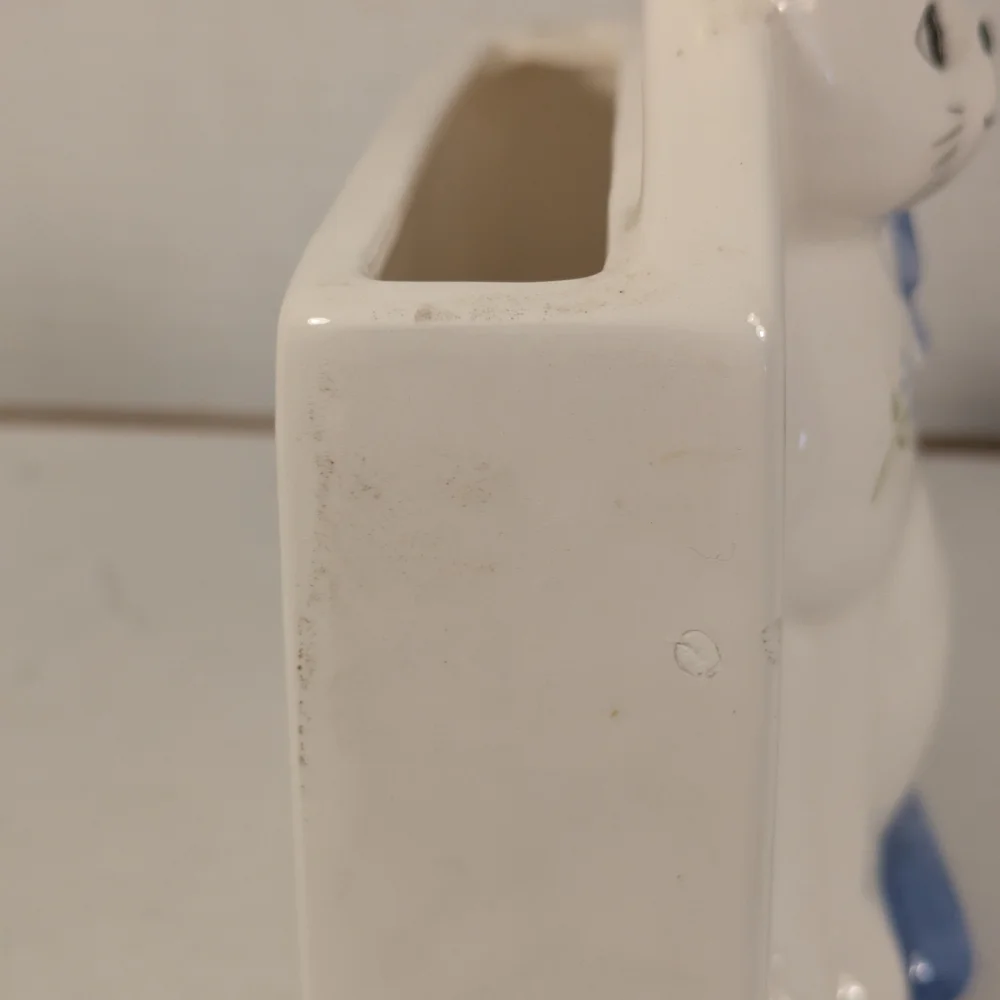 Ceramic Cat pen/ make up/ stationary Holder with Blue Accents by Otagiri